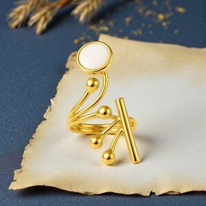 🆕️Artisan Turkish Adjustable 18K Gold-Plated Cocktail Ring w/ Glass Pearl 💫